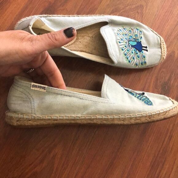 SOLUDOS Peacock embroidered light denim espadrilles size 6  - Picture 5 of 6